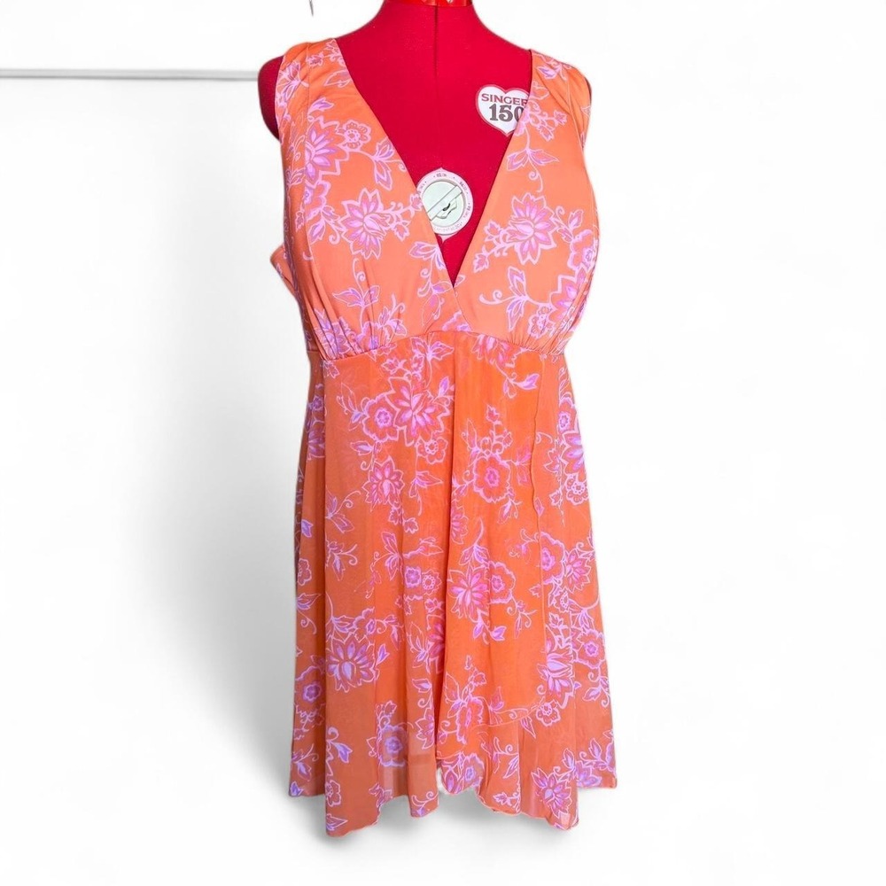 Swim by Cacique Orange Pink Floral Tie Back Swim Dress Size 30